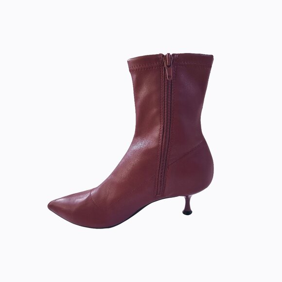 Madden Girl Burgundy Leather Ankle Boots 7 Kitten Heel Y2K 90s Vamp Dark Romance - Picture 1 of 10